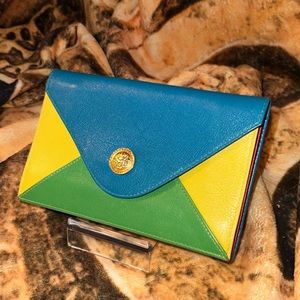Versace color block wallet with chain